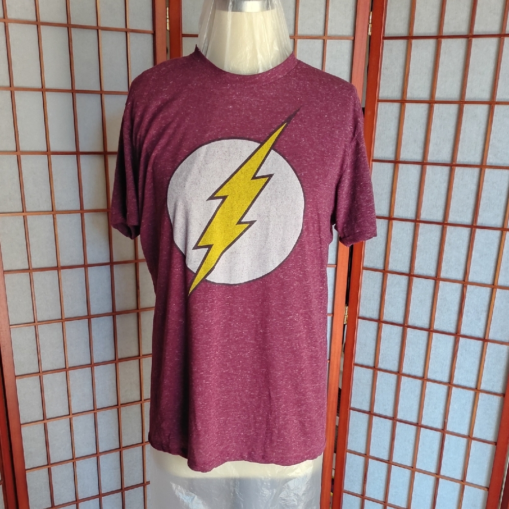 The Flash Maroon Graphic Tee with Yellow Lightning Bolt, By DC